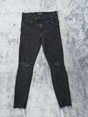 Mother The Looker Ankle Fray Jeans‎ Guilty As Sin Distressed Black Wash Size 28